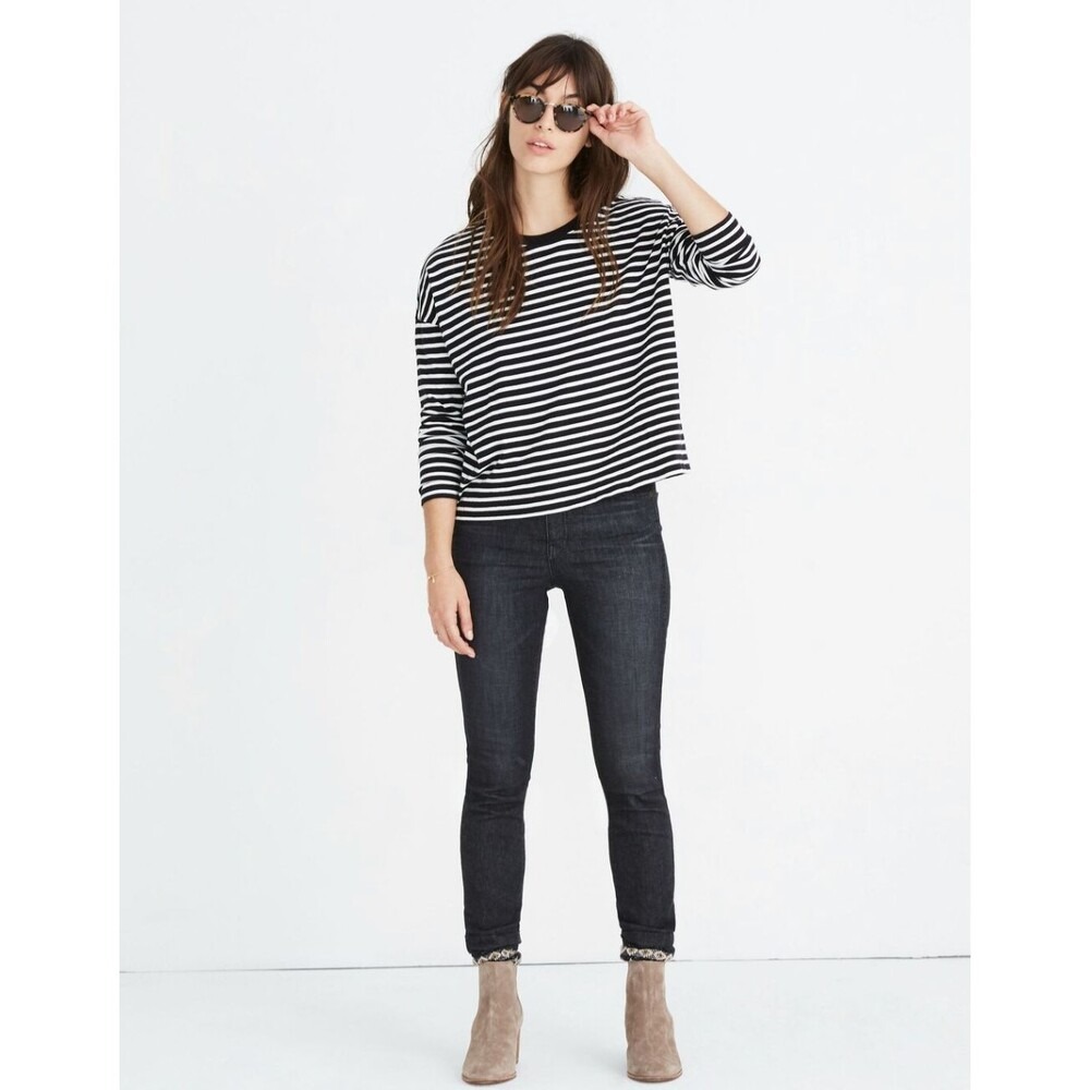 Madewell Striped Long Sleeve T-Shirt Women's Size S Black White Casual Tee Top